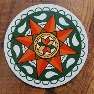 Vtg Zook Trivet Wall Art Pennsylvania  Dutch Star Flower Kitschy MCM 7.75" Cork